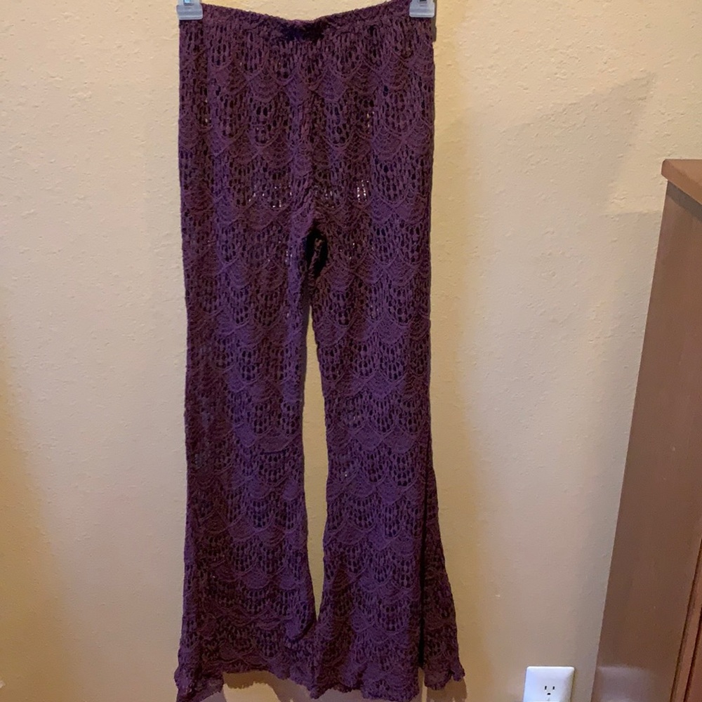 Plum Purple flared crochet pants